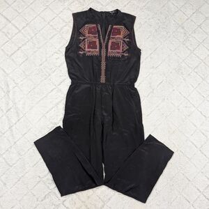 Madewell Jumpsuit Womens 2 Black Silk Embroidered Folkway Boho Festival Western